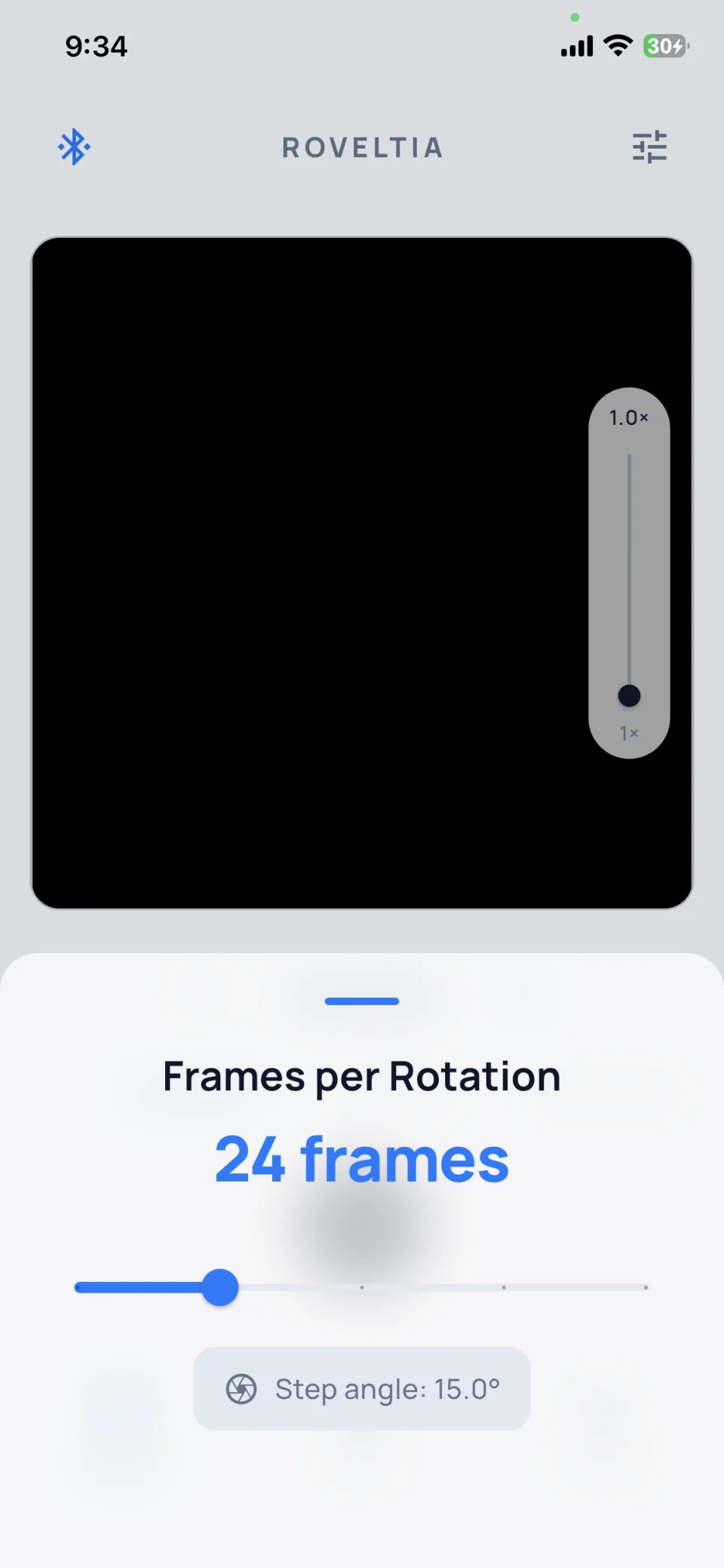 Roveltia companion app frame settings screen